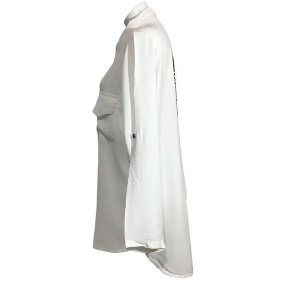 Free For Humanity White Satin Long Sleeve Skull Embellished Button Down Top Size - Picture 4 of 9